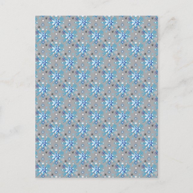 Modern gray and blue Holiday Snowflakes pattern Postcard (Front)