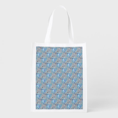 Modern gray and blue Holiday Snowflakes pattern Reusable Grocery Bag