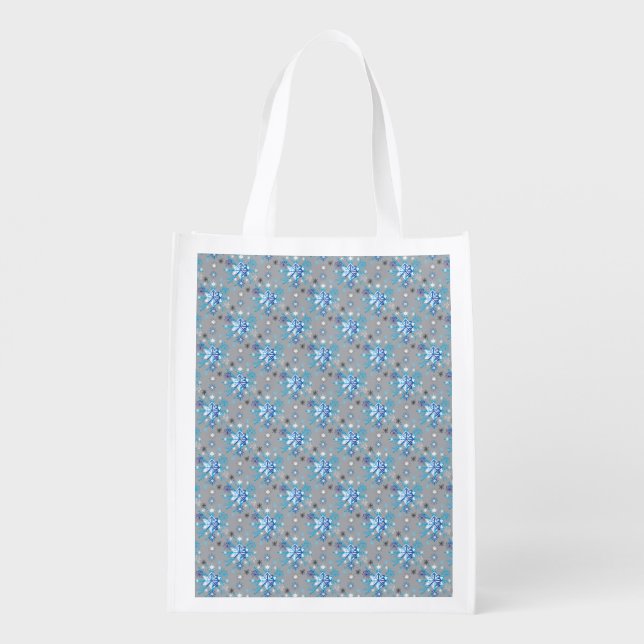 Modern gray and blue Holiday Snowflakes pattern Reusable Grocery Bag (Back)