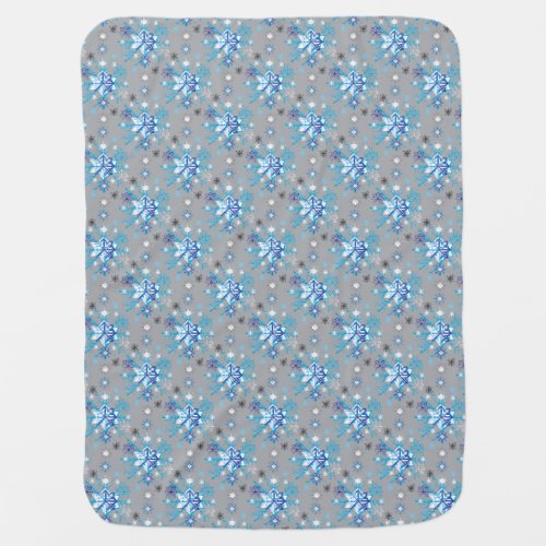 Modern gray and blue Holiday Snowflakes pattern Stroller Blanket