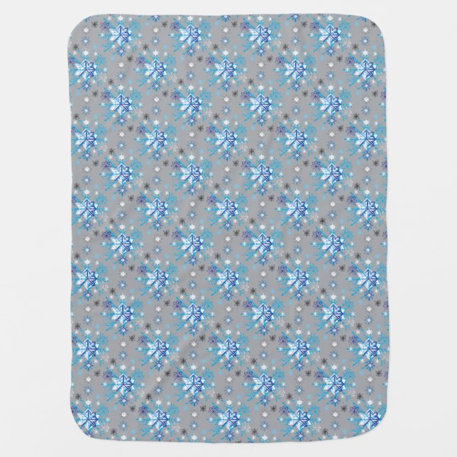 Modern gray and blue Holiday Snowflakes pattern Stroller Blanket (Front)