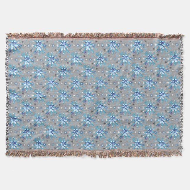 Modern gray and blue Holiday Snowflakes pattern Throw Blanket (Front)