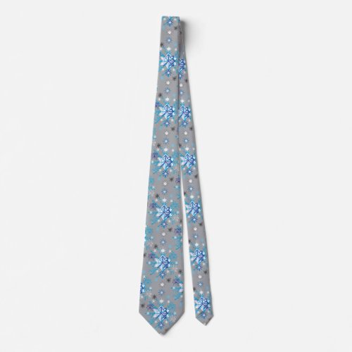Modern gray and blue Holiday Snowflakes pattern Tie
