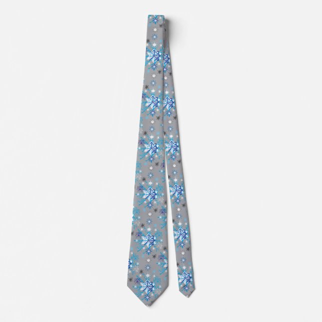 Modern gray and blue Holiday Snowflakes pattern Tie (Front)