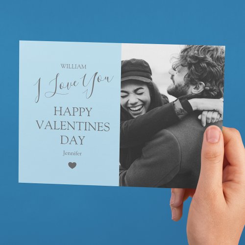 Modern Gray And Blue Photo Valentines Day Holiday Card
