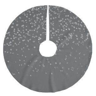 Modern Gray and Faux Silver Glitter Confetti Brushed Polyester Tree Skirt