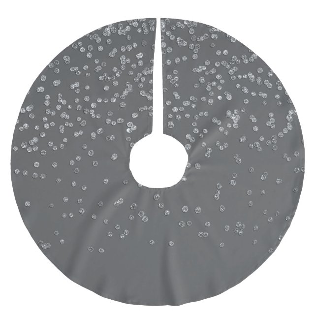 Modern Gray and Faux Silver Glitter Confetti Brushed Polyester Tree Skirt (Front)