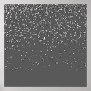 Modern Gray and Faux Silver Glitter Confetti Poster