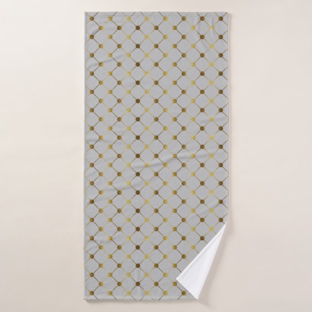 Modern Gray and Gold Dot Grid  Bath Towel (Bath Towel)