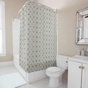 Modern Gray and Gold Dot Grid Shower Curtain