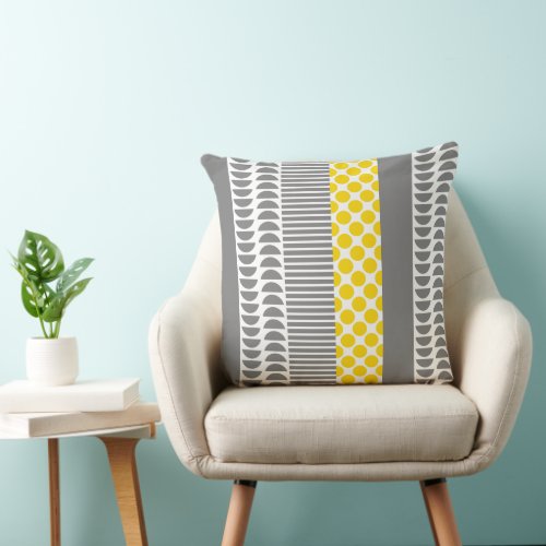 Modern Gray and Lemon Stripe Polka Dot Decorative Throw Pillow