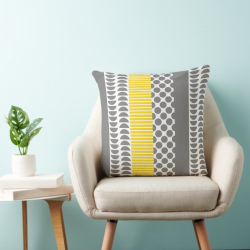 Modern Gray and Lemon Stripe Polka Dot Decorative Throw Pillow
