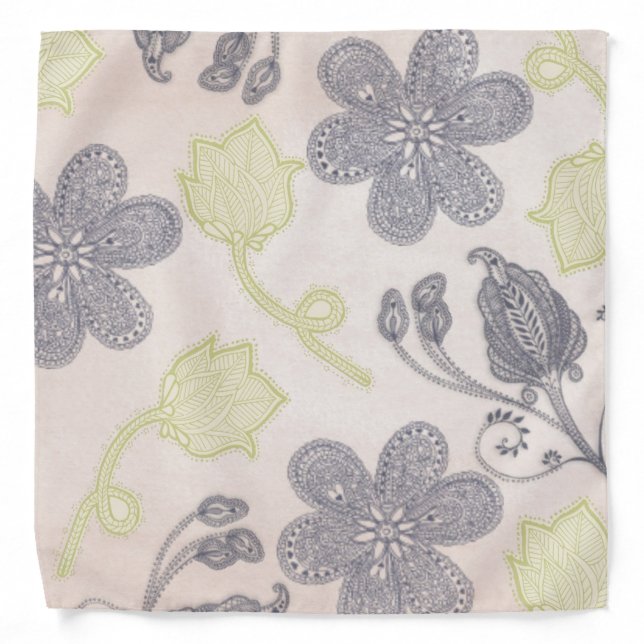 Modern Gray And Light Green Paisley Bandana (Front)