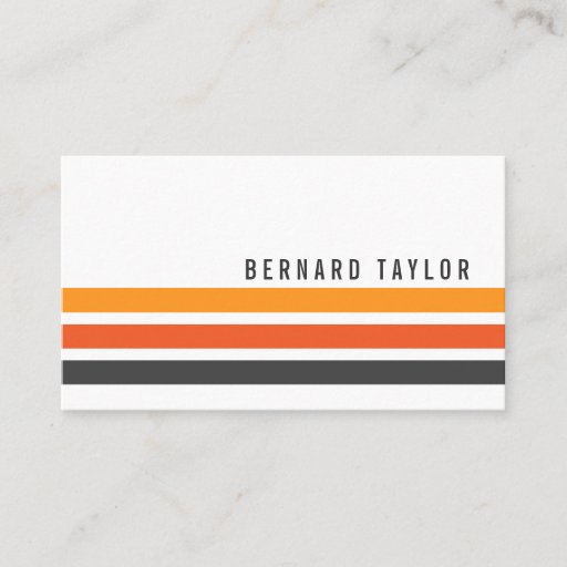 Customizable Modern gray and orange retro stripes stylish white business card