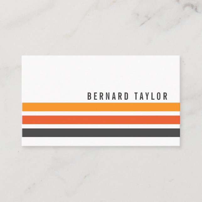 Modern gray and orange retro stripes stylish white business card (Front)