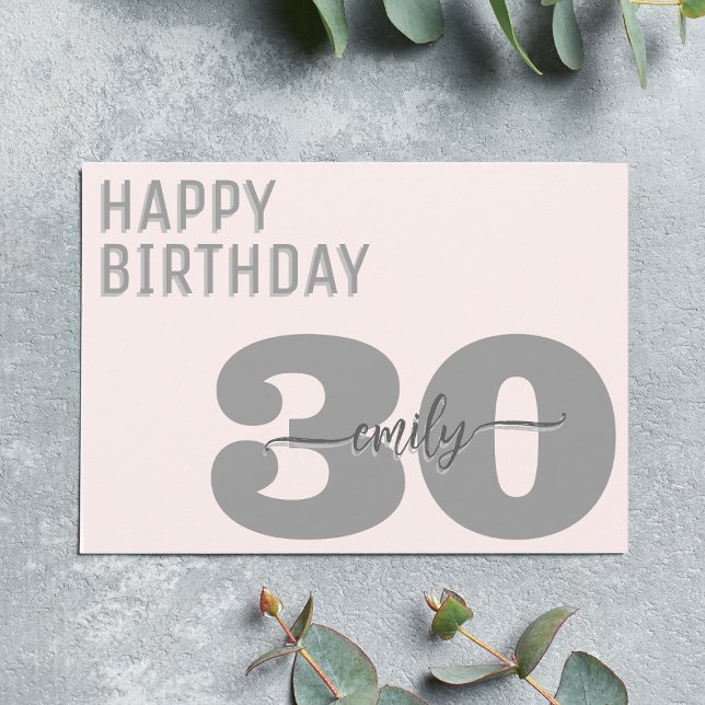 Modern Gray and Pink 30th Birthday Card (Creator Uploaded)