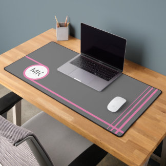 Modern Gray and Pink Monogrammed Desk Mat