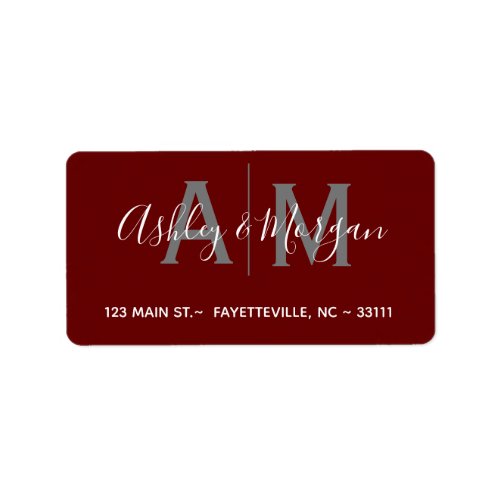 Modern Gray and Red Couples Monogram  Address Label