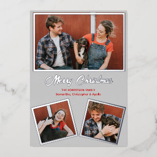 Modern Gray and Red Dog Pitbull Greeting Foil Holiday Card