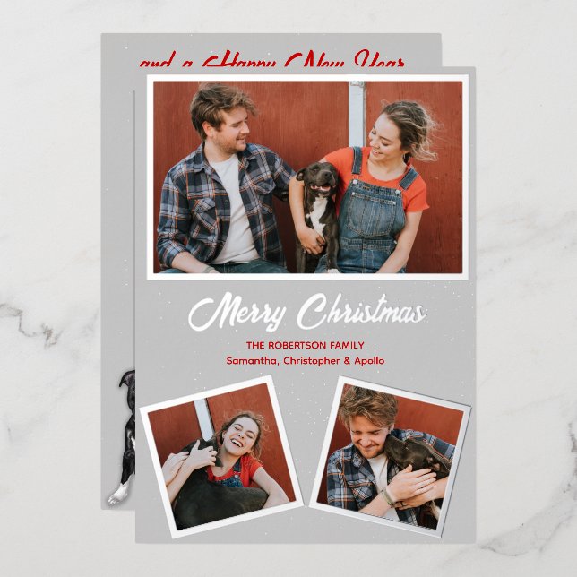 Modern Gray and Red Holidays Greeting Card (Front/Back)
