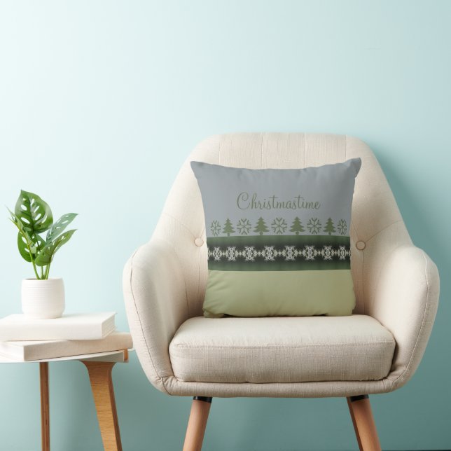 Modern Gray and Sage Green Holiday Throw Pillow (Chair)
