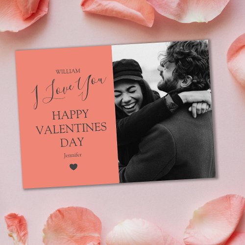 Modern Gray And Salmon Pink Photo Valentines Day Holiday Card