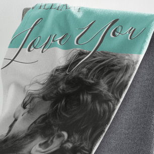 Modern Gray And Teal   I Love You Photo Fleece Blanket