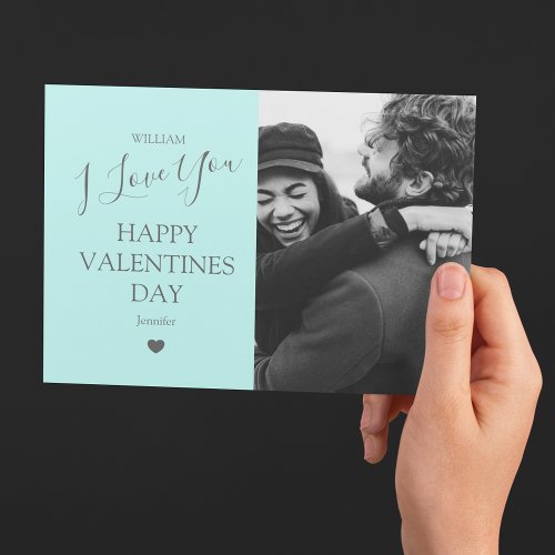 Modern Gray And Teal Photo Valentines Day Holiday Card