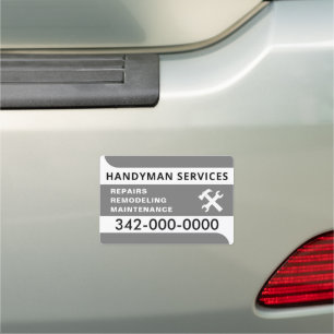 Modern gray and white bands handyman services car magnet