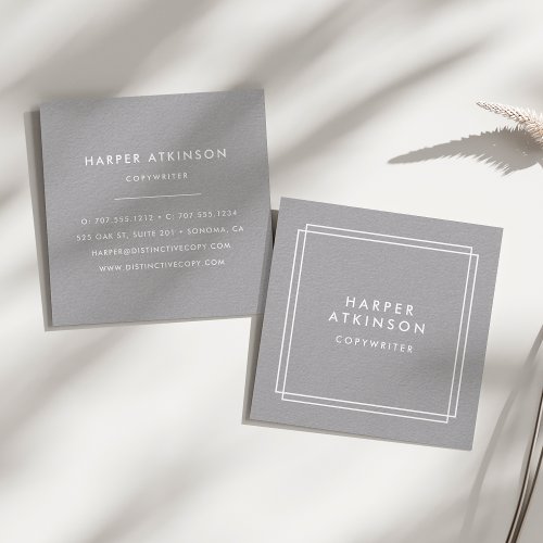 Modern Gray and White Bordered Square Business Card