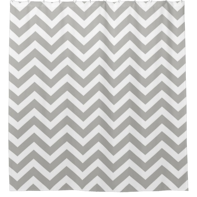 Modern Gray and White Chevron Striped Shower Curtain (Front)