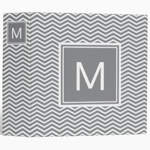 Modern Gray and White Chevrons With Monogram Binder