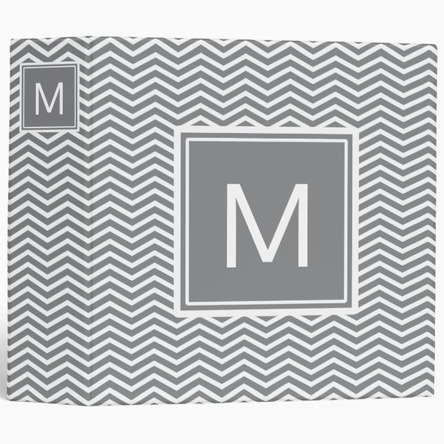 Modern Gray and White Chevrons With Monogram Binder (Front/Spine)