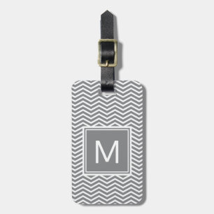 Modern Gray and White Chevrons With Monogram Luggage Tag