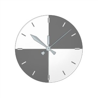 Modern gray and white color blocks no numbers round clock