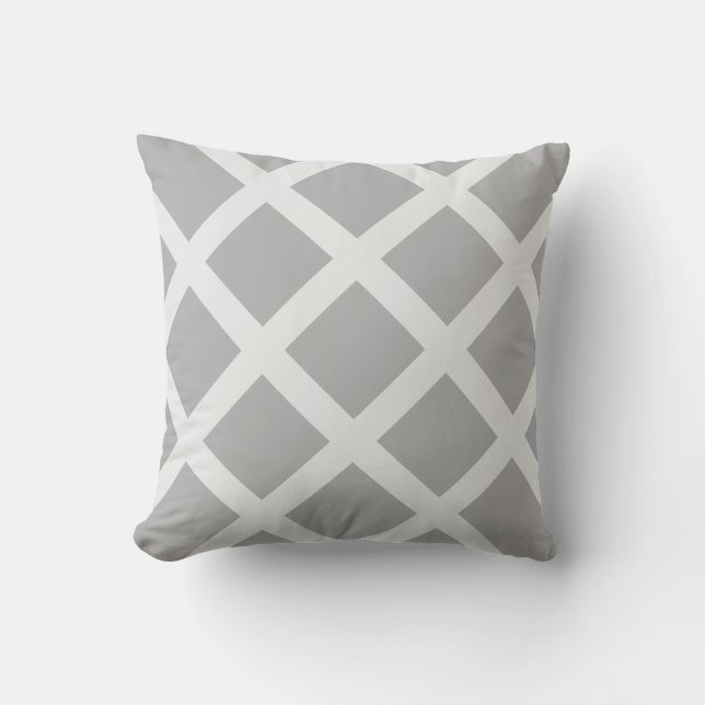 Modern Gray and White Criss Cross Stripes Throw Pillow (Front)