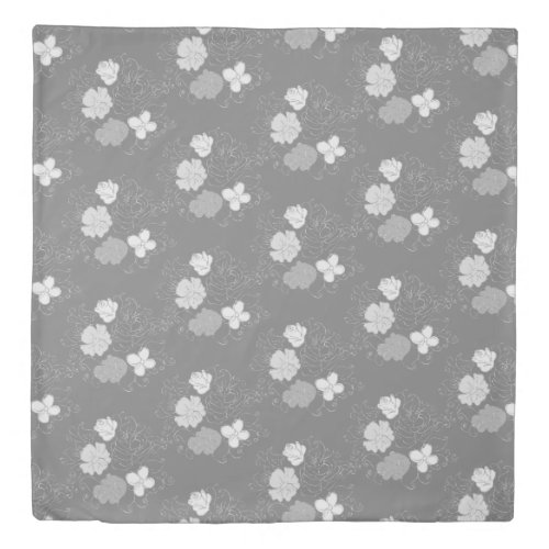 Modern Gray and White Floral Pattern Duvet Cover