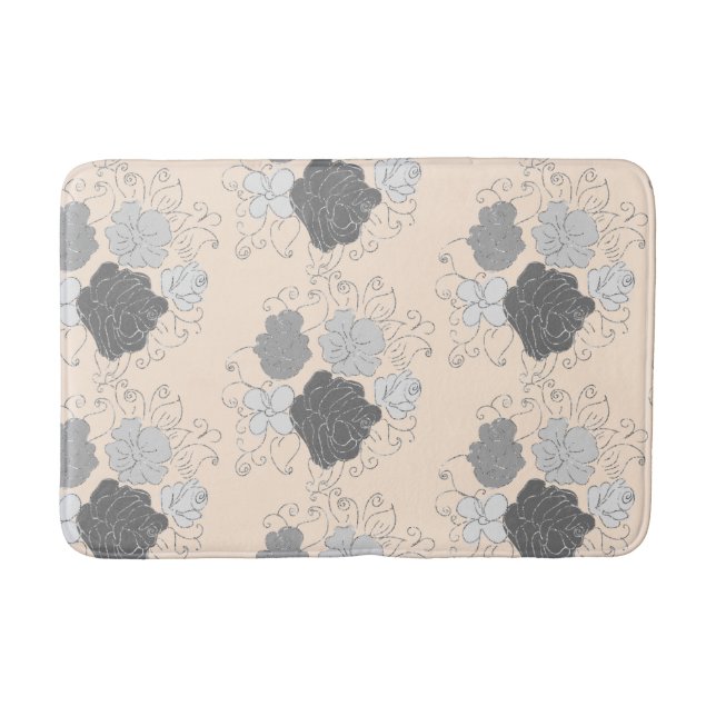 Modern Gray and White Floral Pattern Pink Bath Mat (Front)