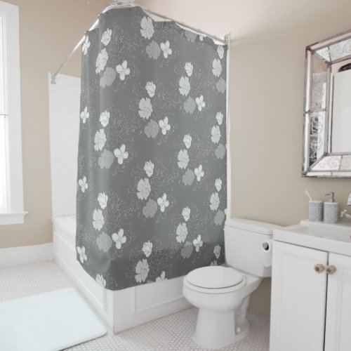 Modern Gray and White Floral Pattern Shower Curtain