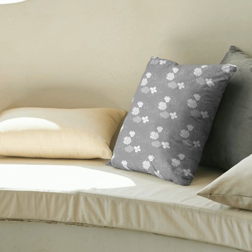 Modern Gray and White Floral Pattern Throw Pillow