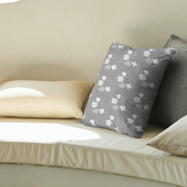 Modern Gray and White Floral Pattern Throw Pillow (Creator Uploaded)