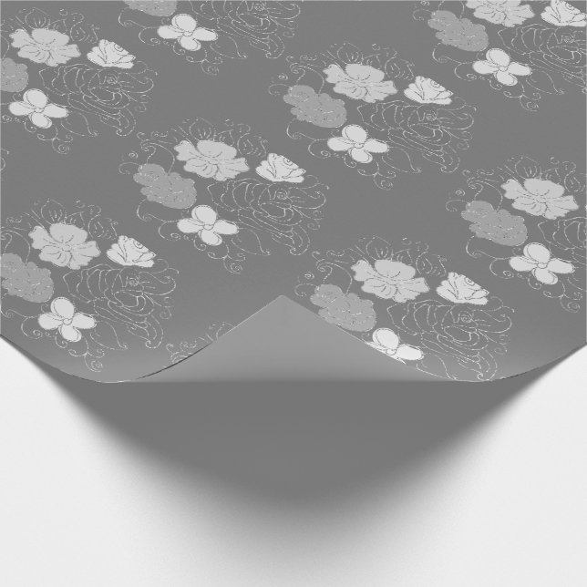 Modern Gray and White Floral Pattern  Wrapping Paper (Corner)
