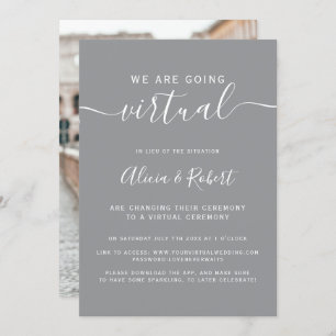 Modern gray and white font photo virtual wedding invitation