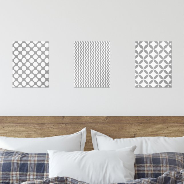 Modern Gray and White Geometric Abstract Wall Art Sets (Bedroom)