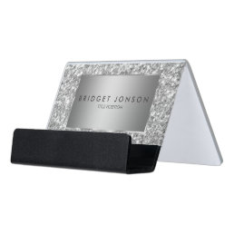 Modern Gray And White Glitter Pattern Desk Business Card Holder