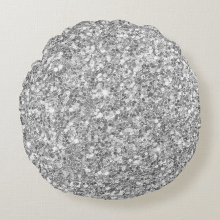 Modern Gray And White Glitter Pattern Round Pillow