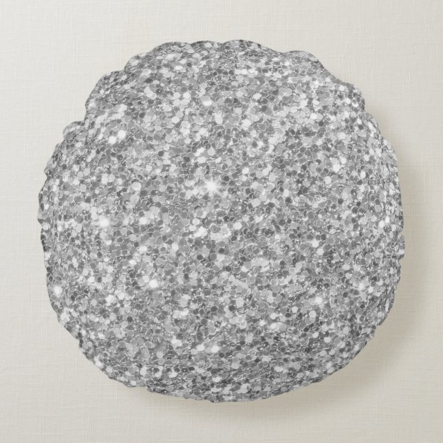 Modern Gray And White Glitter Pattern Round Pillow (Front)