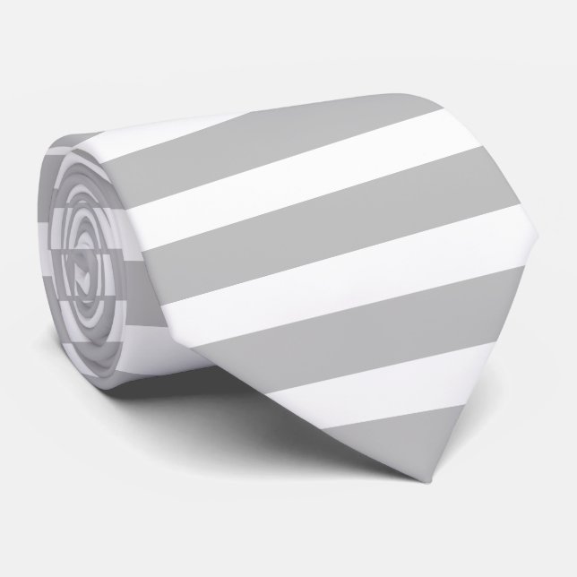 Modern Gray And White Horizontal Striped Neck Tie (Rolled)
