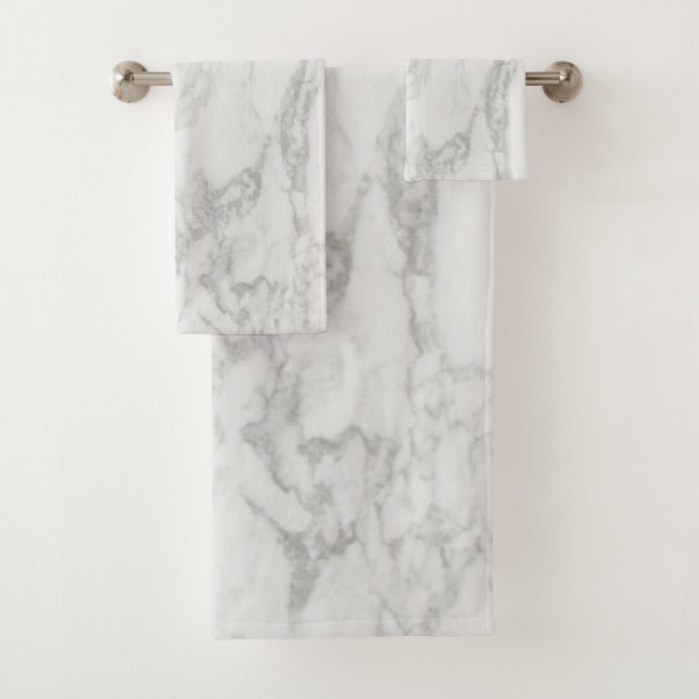 Modern Gray and White Marble Bath Towel Set (Insitu)
