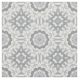 Modern Gray and White Medallion Fabric